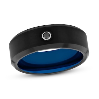 Men's Black Diamond Wedding Band 1/20 ct tw Black & Blue Tungsten Carbide