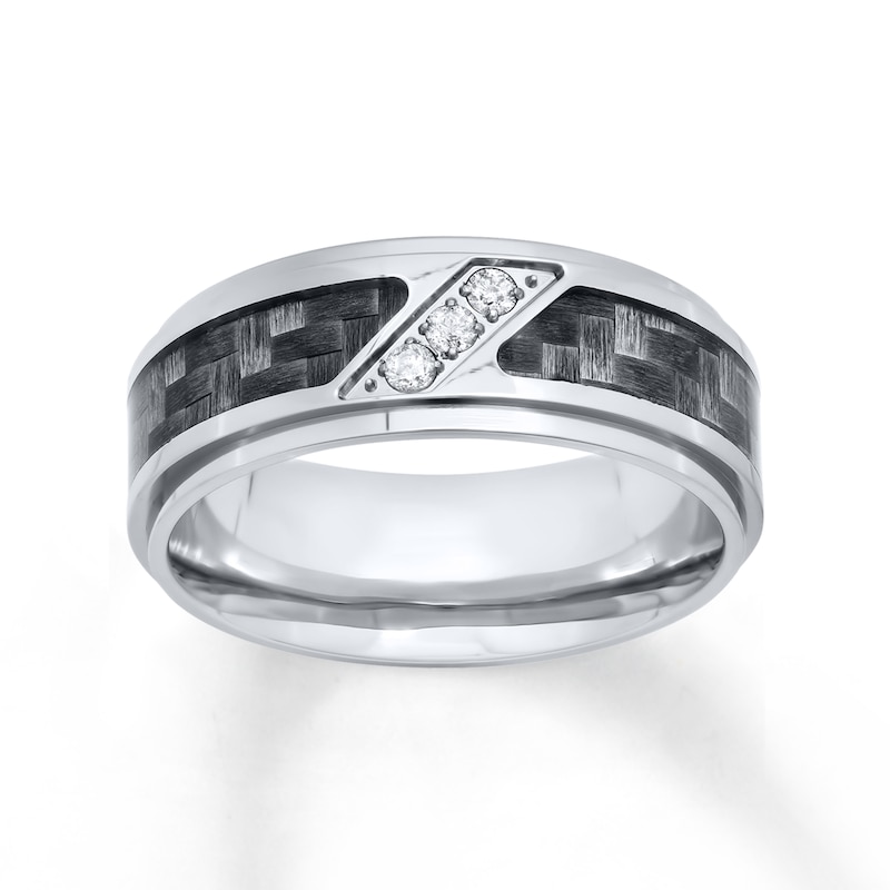 Men's Wedding Band 1/15 ct tw Diamonds Stainless Steel