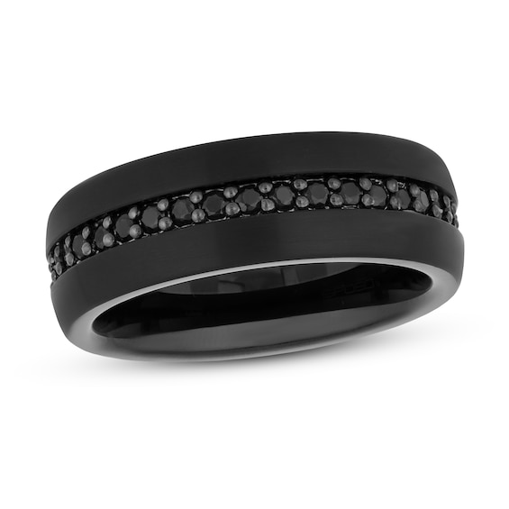 8mm Natural Sapphire Wedding Band Black Tungsten Carbide | Kay