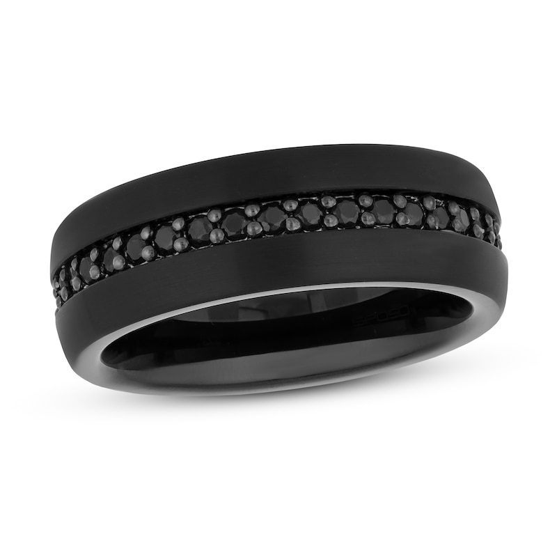 8mm Natural Sapphire Wedding Band Black Tungsten Carbide