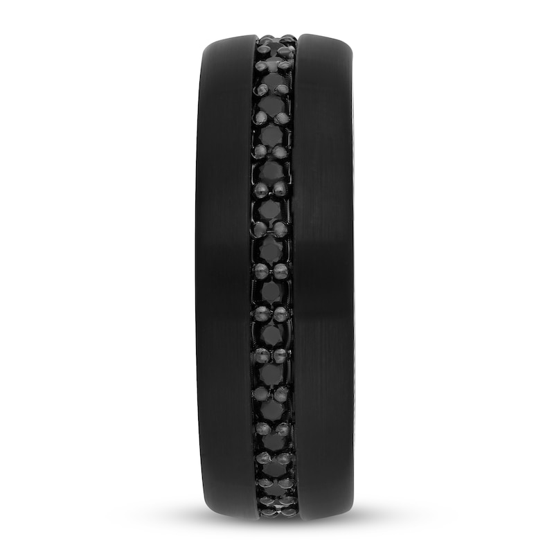 Main Image 2 of 8mm Natural Sapphire Wedding Band Black Tungsten Carbide