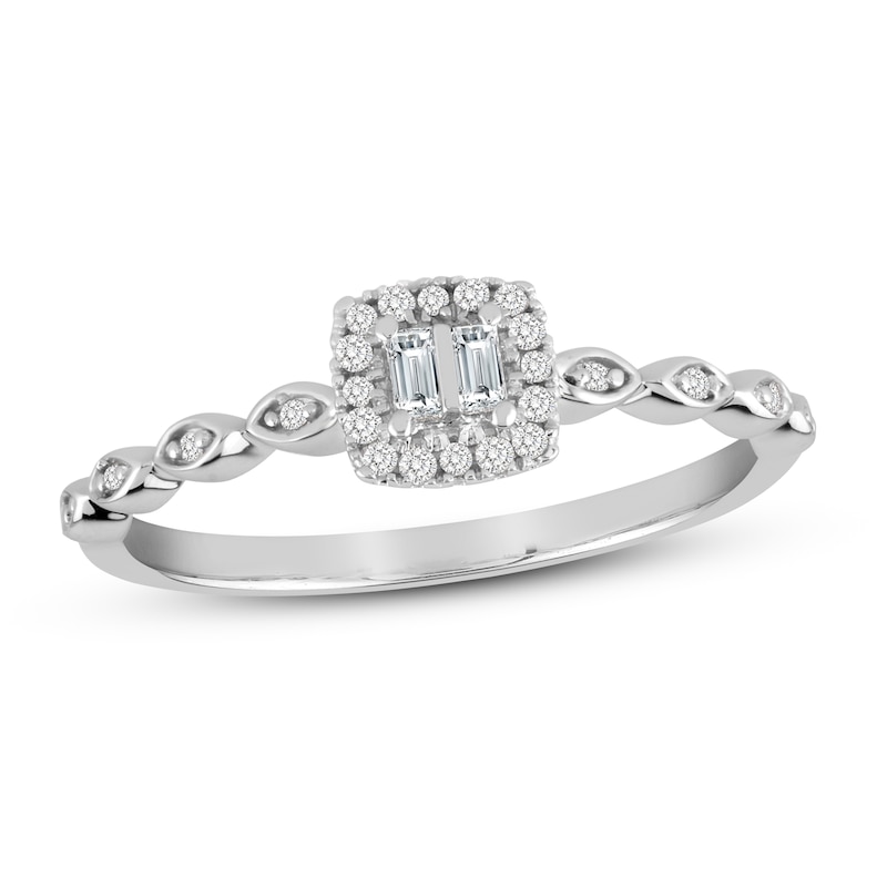 Diamond Promise Ring 1/8 ct tw Round & Baguette 10K White Gold