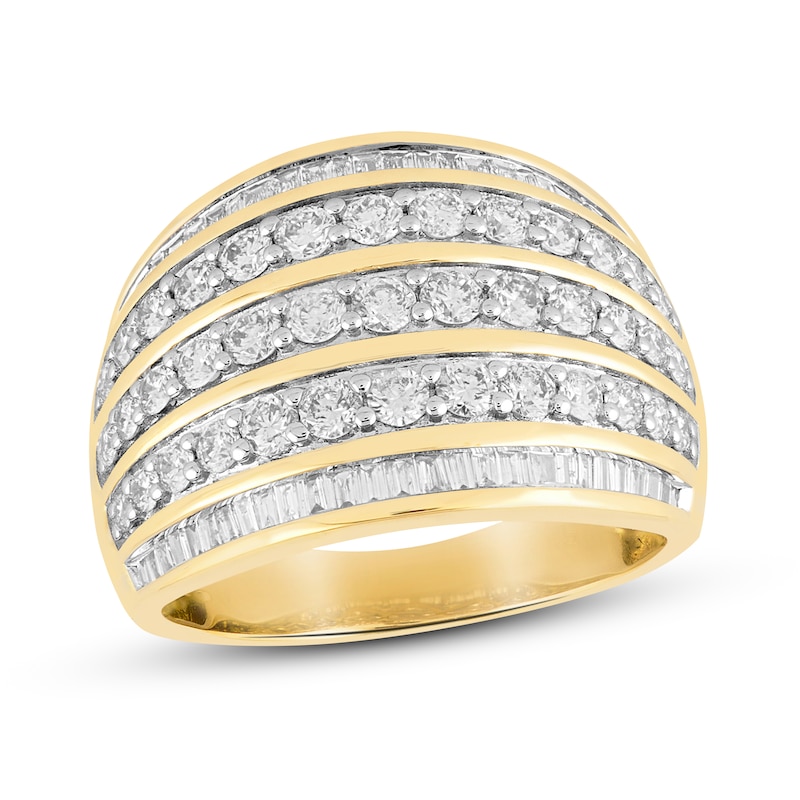 Diamond Ring 1-1/2 ct tw Round & Baguette 14K Yellow Gold