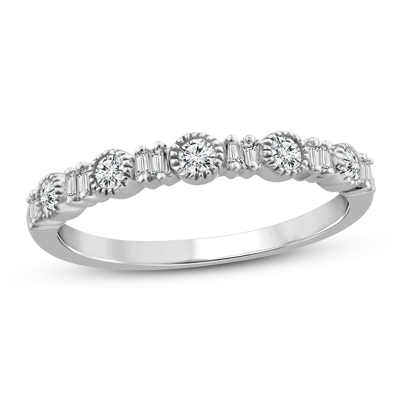 Main Image 1 of Diamond Stacking Ring 1/4 ct tw Round & Baguette 10K White Gold