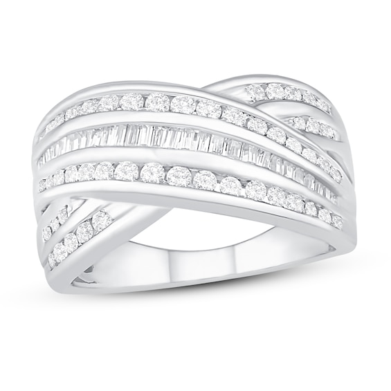 Diamond Ring 1 ct tw Baguette & Round Sterling Silver