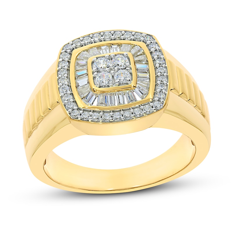 Men's Diamond Fashion Ring 3/4 ct tw Round & Baguette 10K Yellow Gold