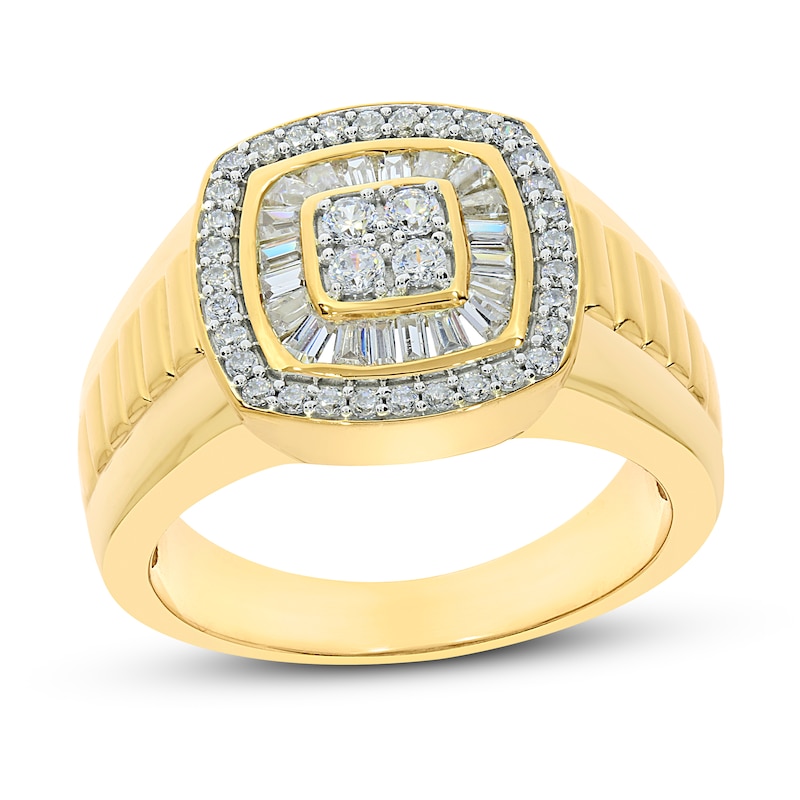 Main Image 1 of Men's Diamond Fashion Ring 3/4 ct tw Round & Baguette 10K Yellow Gold
