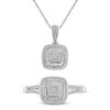 Diamond Necklace & Ring Boxed Set 5/8 ct tw Round & Baguette Sterling Silver 18"