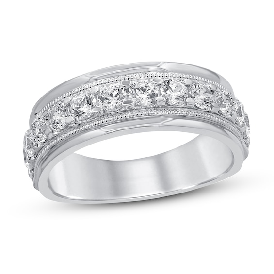 Men's Diamond Wedding Band 2 ct tw Round-cut 10K White Gold