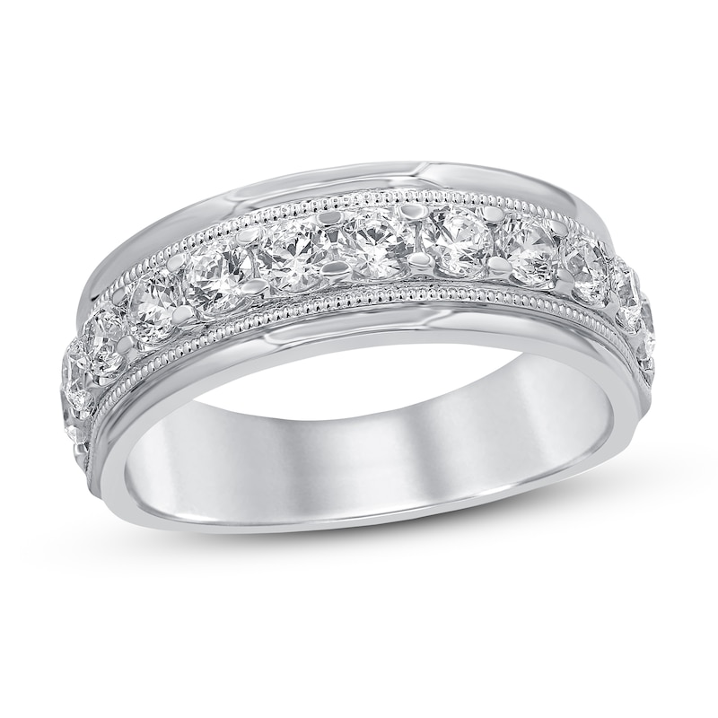Main Image 1 of Now + Forever Men's Diamond Wedding Band 1-1/2 ct tw Round-cut 10K White Gold