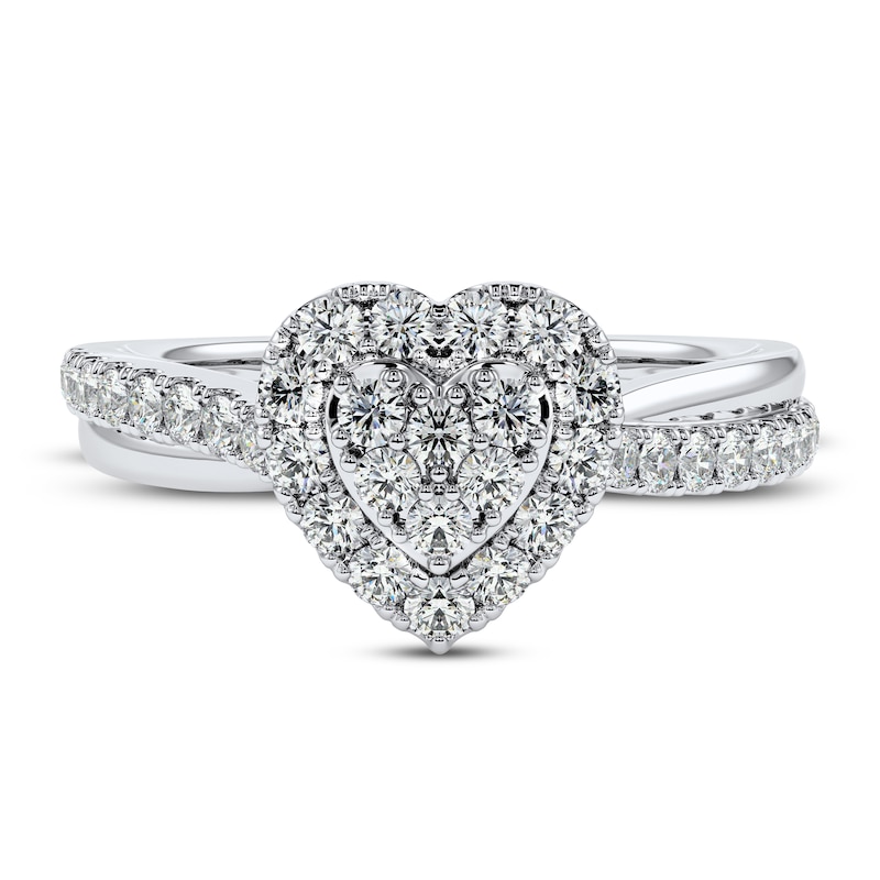 Main Image 3 of Diamond Heart Ring 1/3 ct tw Round-cut 10K White Gold