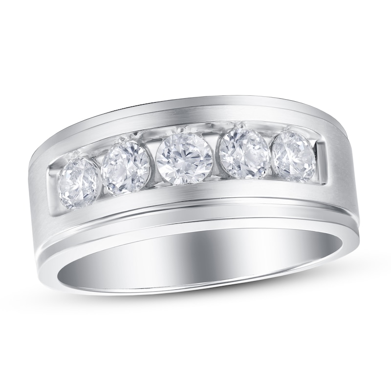 Main Image 1 of Now + Forever Men's Diamond Wedding Band 1 ct tw Round-cut 14K White Gold