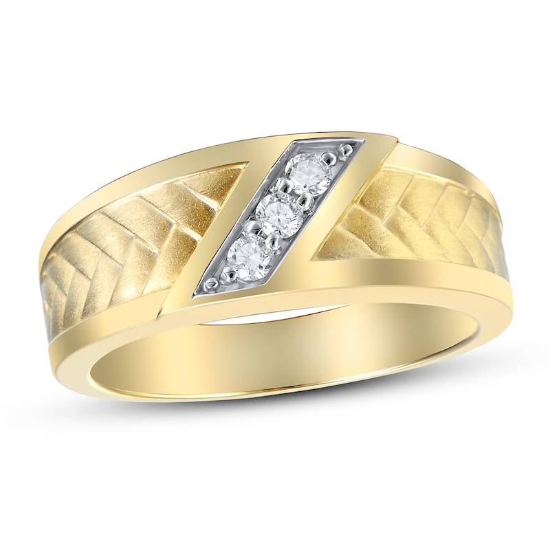 Main Image 1 of Now + Forever Men's Diamond Wedding Band 1/6 ct tw Round-cut 10K Yellow Gold