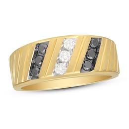 Now + Forever Men's Black & White Diamond Wedding Band 1/2 ct tw Round-cut 10K Yellow Gold