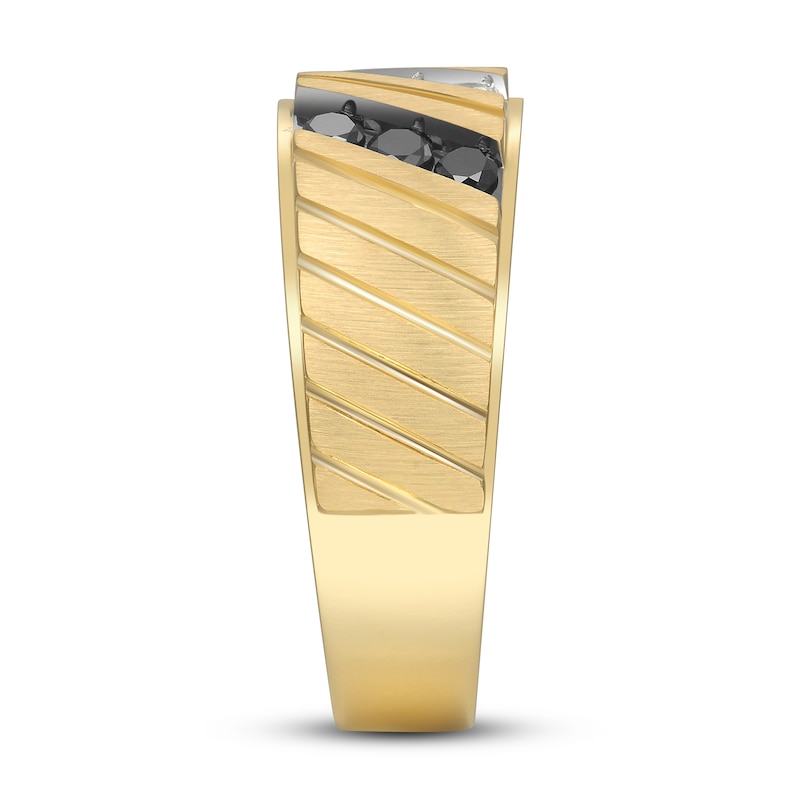 Main Image 2 of Now + Forever Men's Black & White Diamond Wedding Band 1/2 ct tw Round-cut 10K Yellow Gold