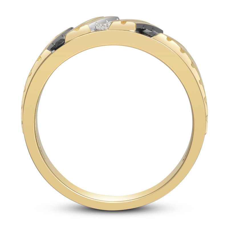 Main Image 3 of Now + Forever Men's Black & White Diamond Wedding Band 1/2 ct tw Round-cut 10K Yellow Gold