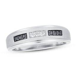 Now + Forever Men's Black & White Diamond Wedding Band 1/8 ct tw Round-cut 10K White Gold