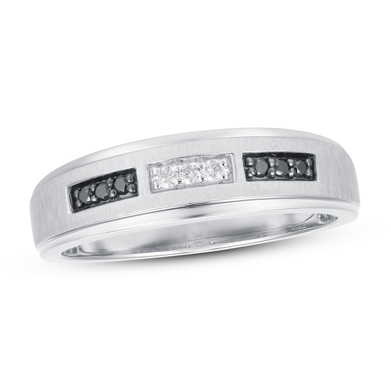 Main Image 1 of Now + Forever Men's Black & White Diamond Wedding Band 1/8 ct tw Round-cut 10K White Gold
