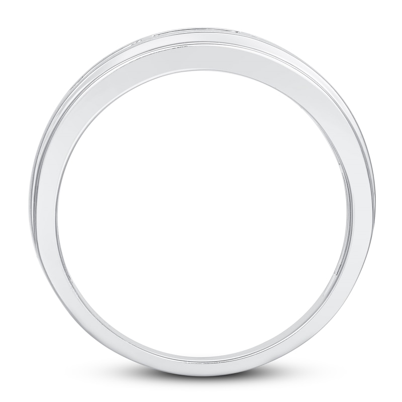 Main Image 3 of Now + Forever Men's Black & White Diamond Wedding Band 1/8 ct tw Round-cut 10K White Gold