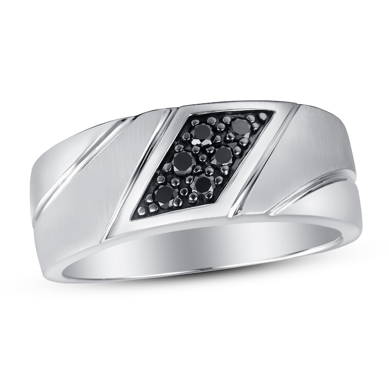 Main Image 1 of Now + Forever Men's Black Diamond Wedding Band 1/5 ct tw Round-cut 10K White Gold