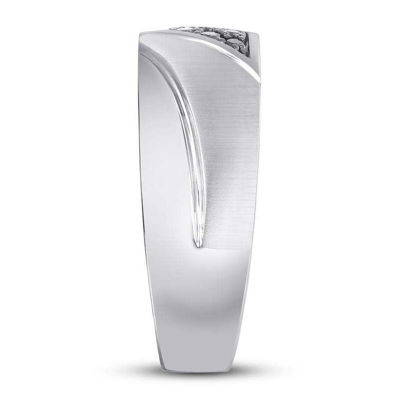 Main Image 2 of Now + Forever Men's Black Diamond Wedding Band 1/5 ct tw Round-cut 10K White Gold