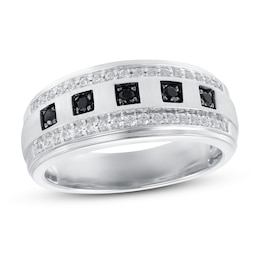 Now + Forever Men's Black & White Diamond Wedding Band 1/2 ct tw Round-cut 10K White Gold