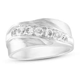 Now + Forever Men's Diamond Wedding Band 1 ct tw Round-cut 10K White Gold
