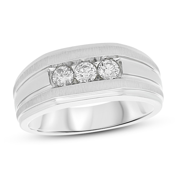 Now + Forever Men's 3-Stone Diamond Wedding Band 1/2 ct tw Round-cut 10K White Gold