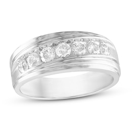 Now + Forever Men's Diamond Wedding Band 1 ct tw Round-cut 10K White Gold