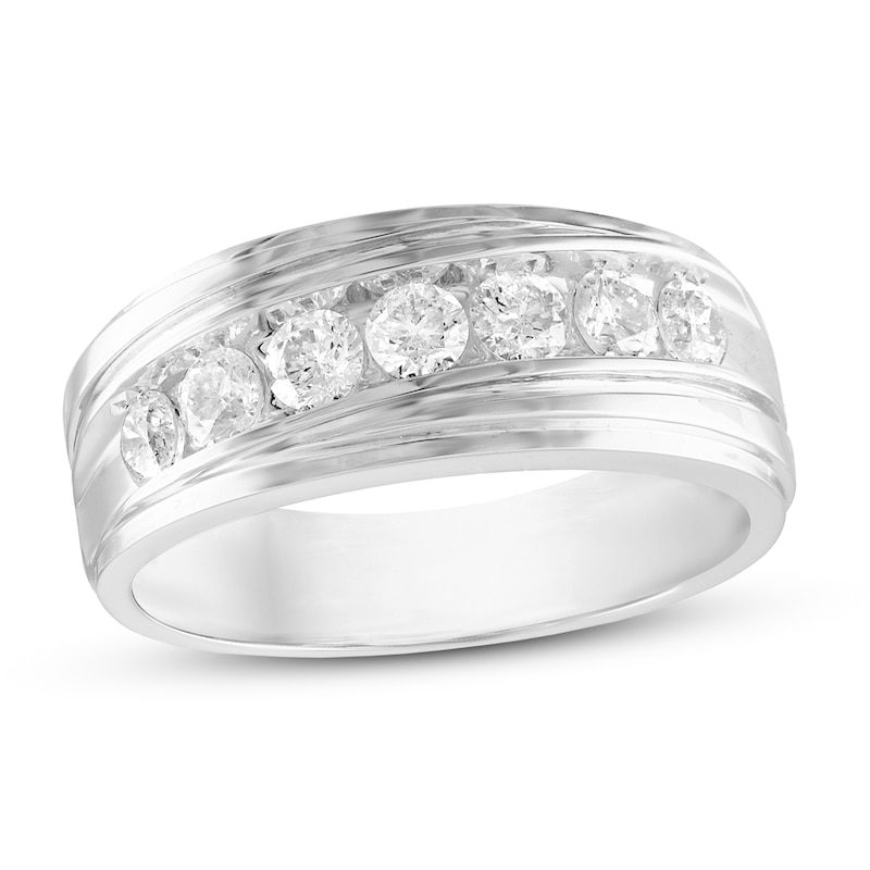 Main Image 1 of Now + Forever Men's Diamond Wedding Band 1 ct tw Round-cut 10K White Gold