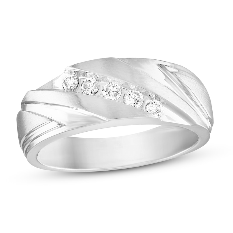Main Image 1 of Now + Forever Men's Diamond Wedding Band 1/4 ct tw Round-cut 10K White Gold