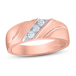 Now + Forever Men's Three-Stone Diamond Wedding Band 1/5 ct tw Round-cut 10K Rose Gold