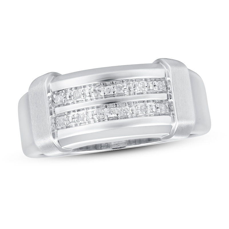 Main Image 1 of Now + Forever Men's Diamond Wedding Band 1/15 ct tw Round-cut 10K White Gold