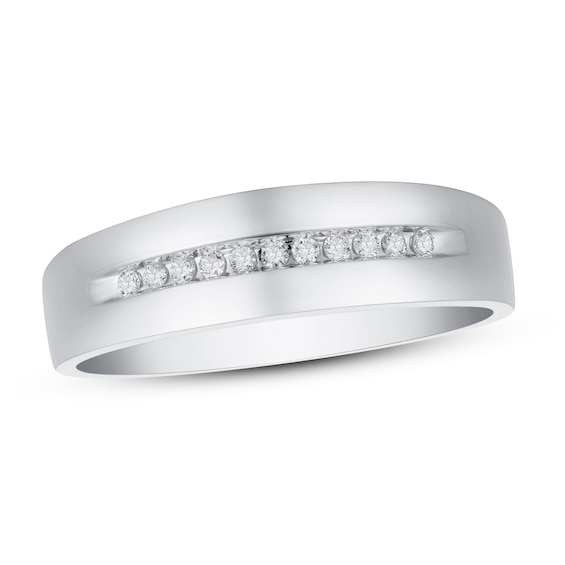 Now + Forever Men's Diamond Wedding Band 1/10 ct tw Round-cut 10K White Gold