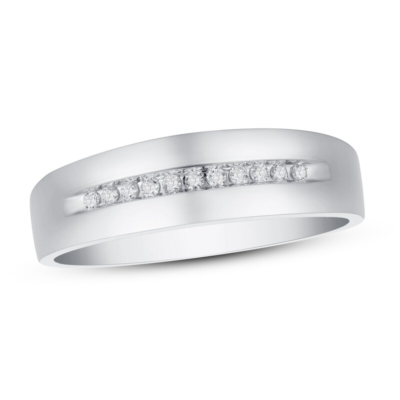 Main Image 1 of Now + Forever Men's Diamond Wedding Band 1/10 ct tw Round-cut 10K White Gold