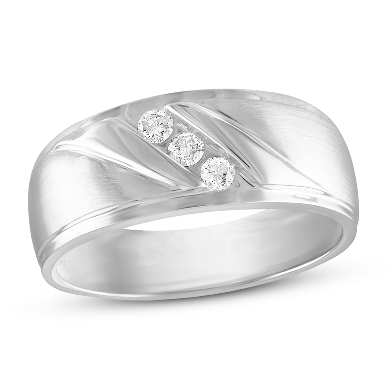 Men's Three-Stone Diamond Wedding Band 1/5 ct tw Round-cut 10K White Gold