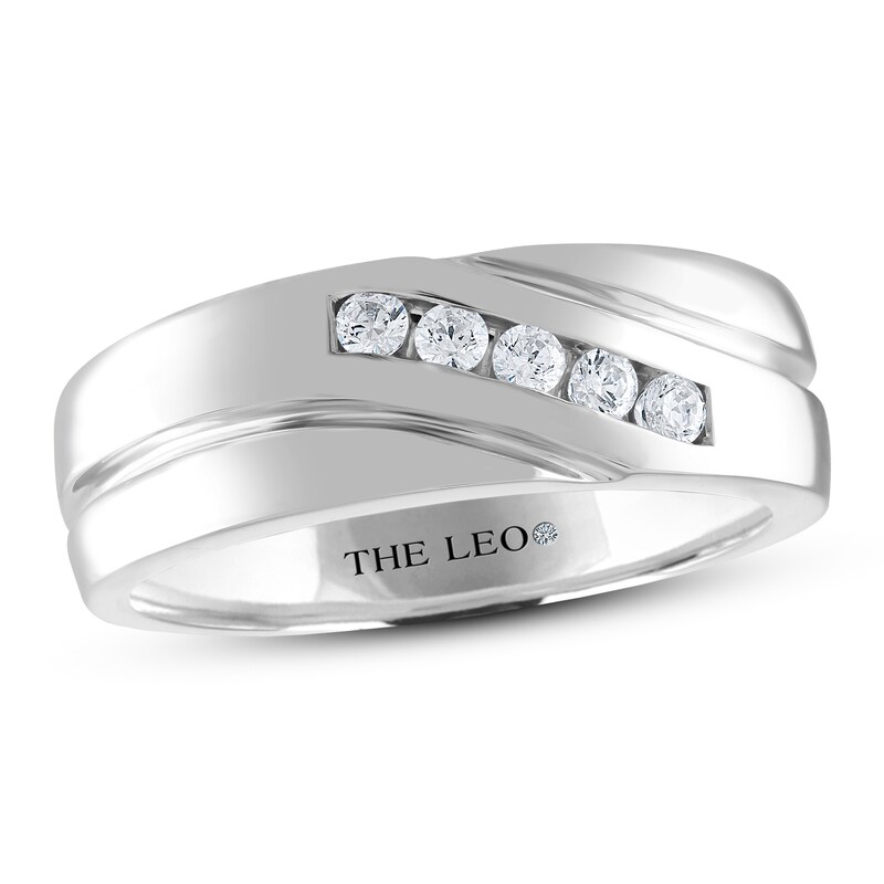 Men's THE LEO Diamond Wedding Band 1/4 ct tw Round-cut 14K White Gold