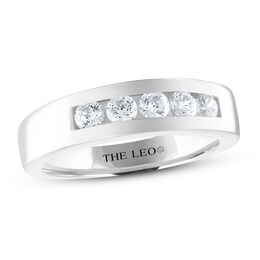 Men's THE LEO Diamond Wedding Band 3/4 ct tw Round-cut 14K White Gold
