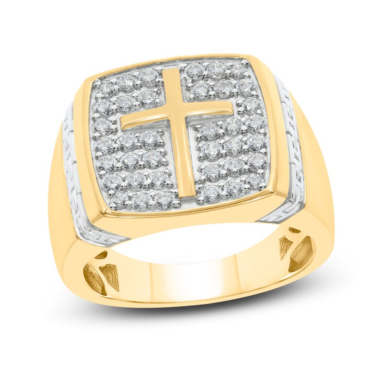 Men's Diamond Cross Ring 1 ct tw Round-cut 10K Yellow Gold