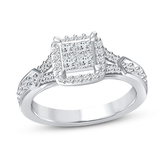 Diamond Ring 3/4 ct tw Princess & Round 10K White Gold