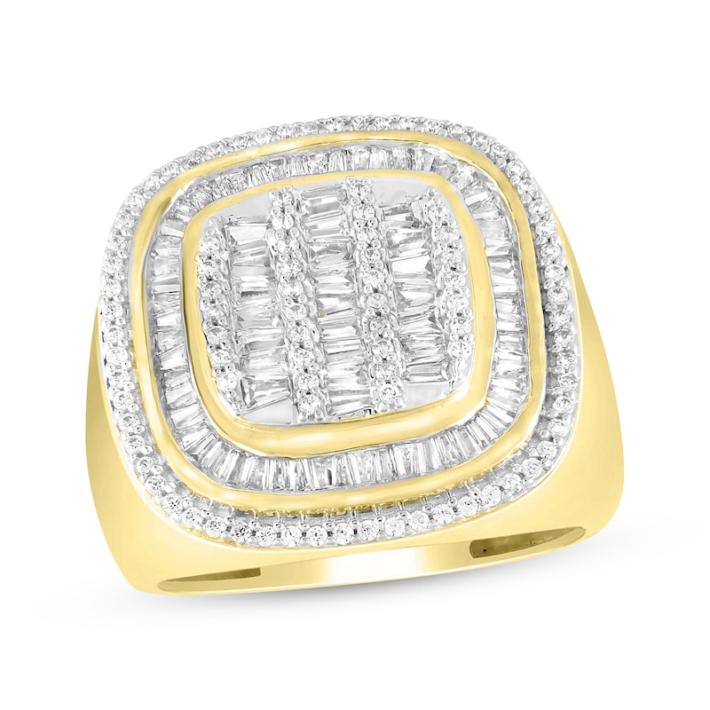 Men's Diamond Ring 1-1/4 ct tw Round & Baguette 10K Yellow Gold