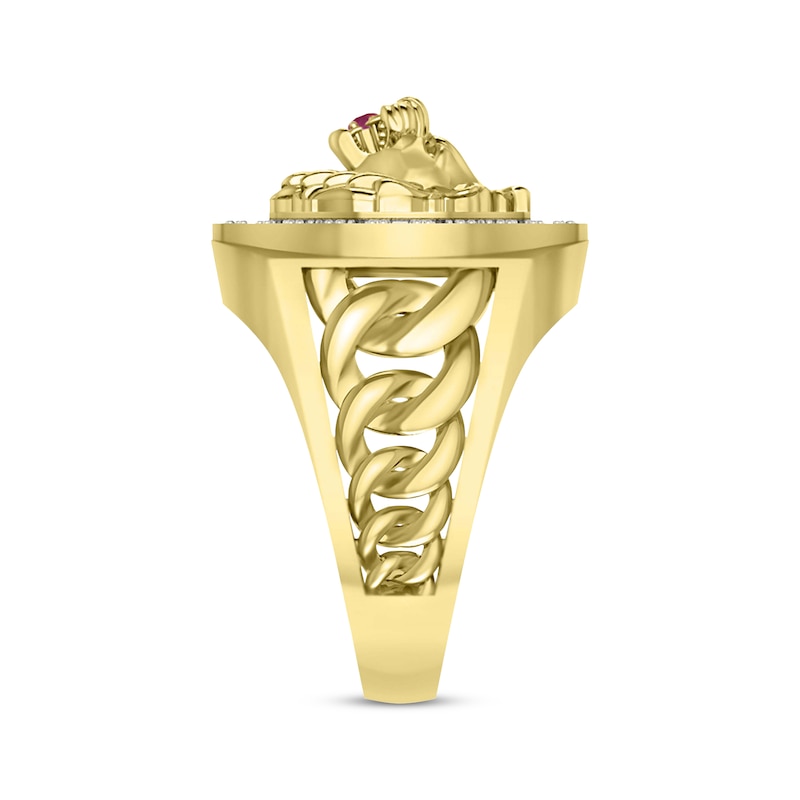 Men's Diamond & Lab-Created Ruby Lion Ring 1/4 ct tw Round-Cut 10K Yellow Gold