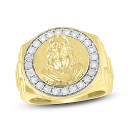 Men's Diamond Christ Ring 1/4 ct tw Round-cut 10K Yellow Gold - Size 10