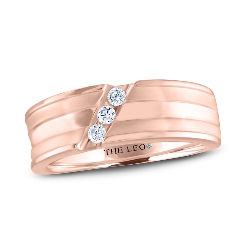 Main Image 1 of Men's THE LEO Diamond Wedding Band 1/6 ct tw Round-cut 14K Rose Gold