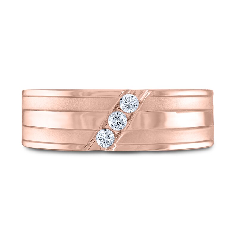 Main Image 3 of Men's THE LEO Diamond Wedding Band 1/6 ct tw Round-cut 14K Rose Gold