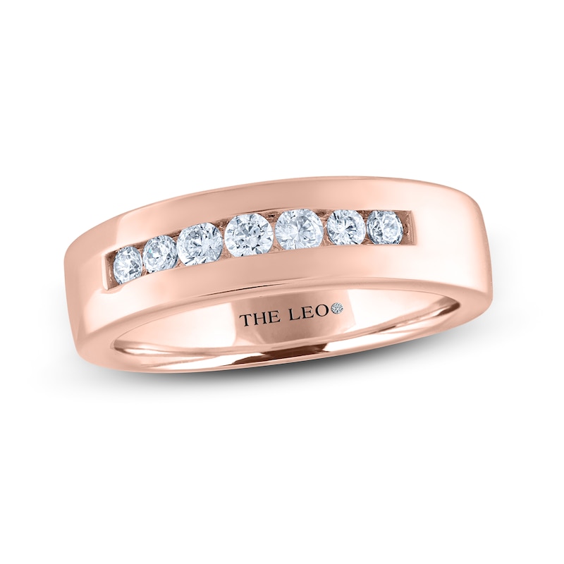 Main Image 1 of Men's THE LEO Diamond Wedding Band 3/8 ct tw Round-cut 14K Rose Gold