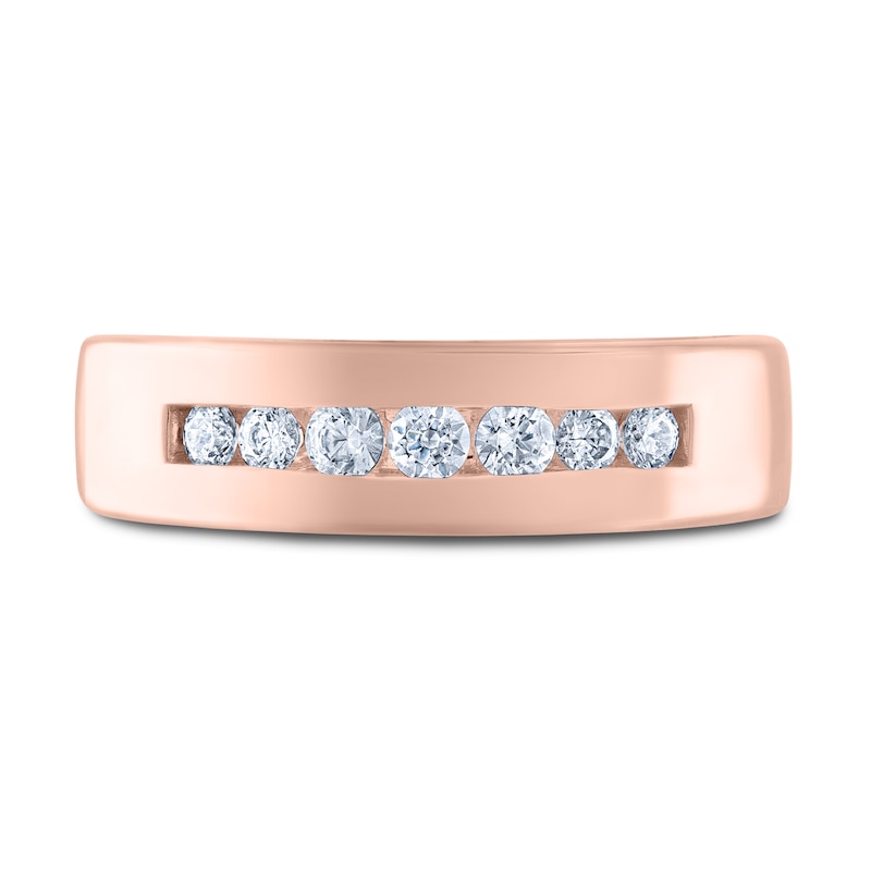 Main Image 3 of Men's THE LEO Diamond Wedding Band 3/8 ct tw Round-cut 14K Rose Gold