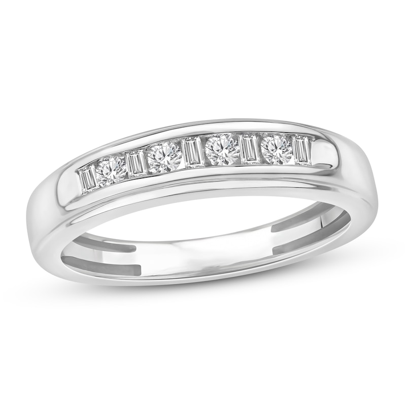 Main Image 1 of Men's Diamond Wedding Band 1/3 ct tw Round/Baguette 10K White Gold