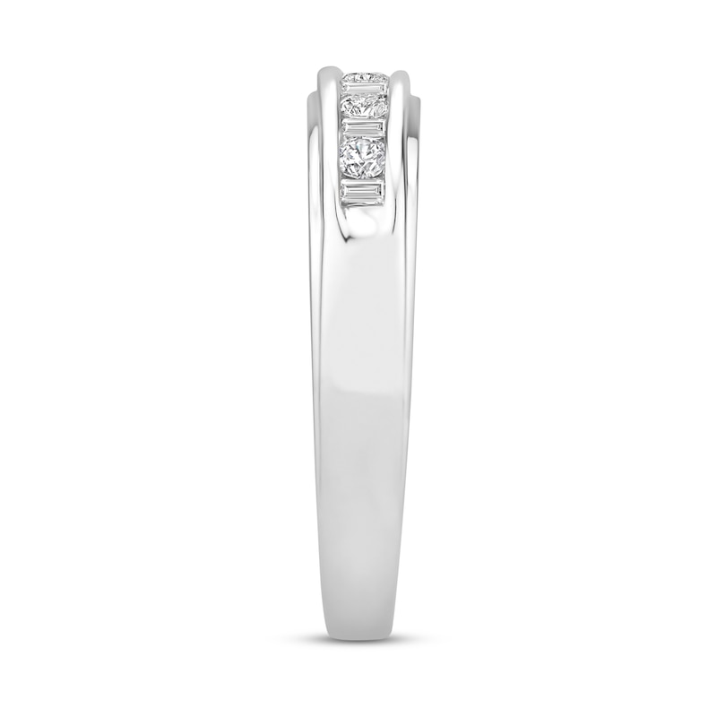 Main Image 2 of Men's Diamond Wedding Band 1/3 ct tw Round/Baguette 10K White Gold