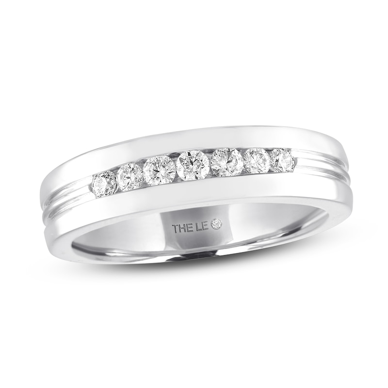 Main Image 1 of Men's THE LEO Diamond Wedding Band 1/3 ct tw Round-cut 14K White Gold